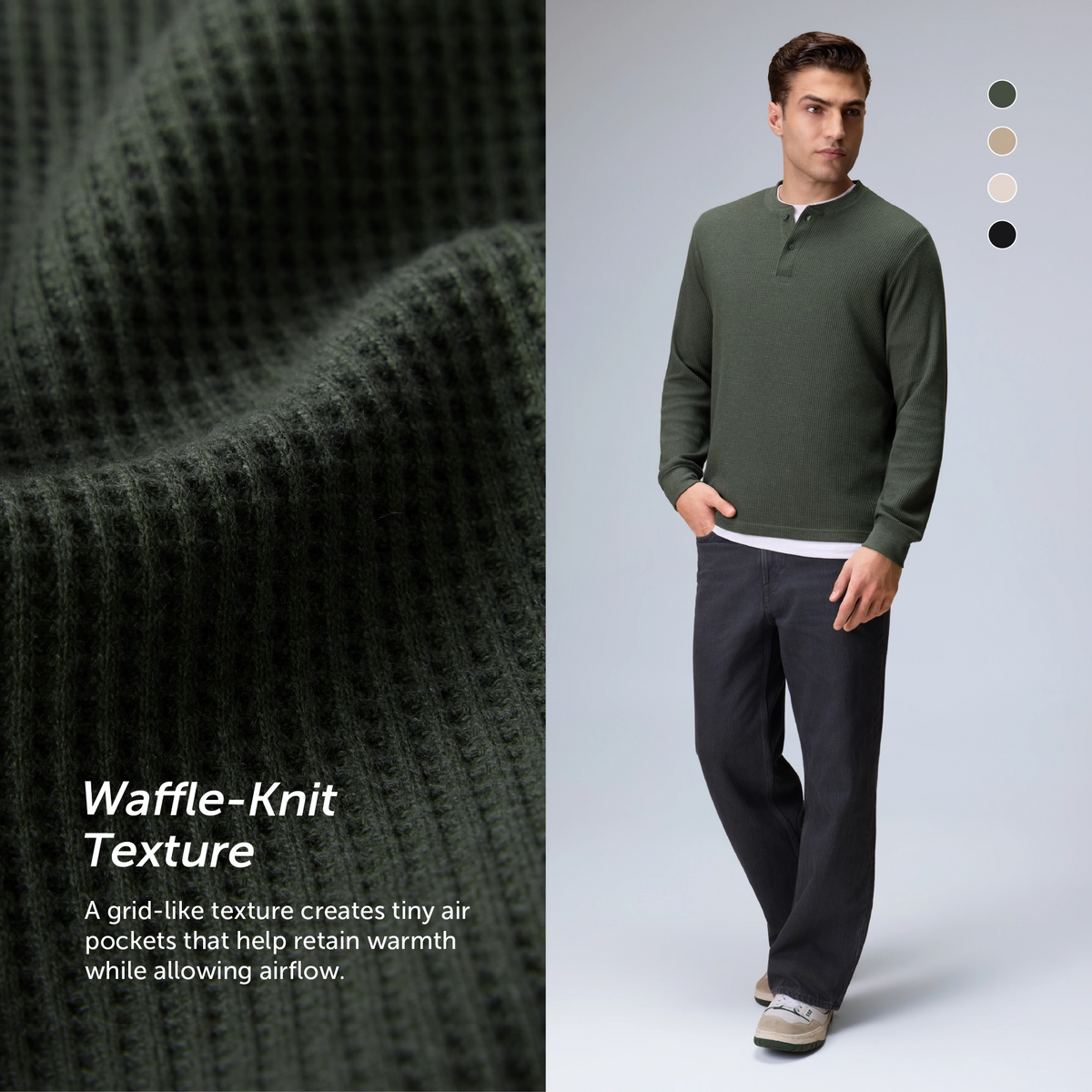 Full Sleeve Henley T-shirt - Moss Green