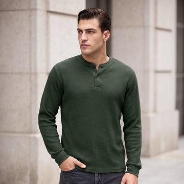 Full Sleeve Henley T-shirt - Moss Green