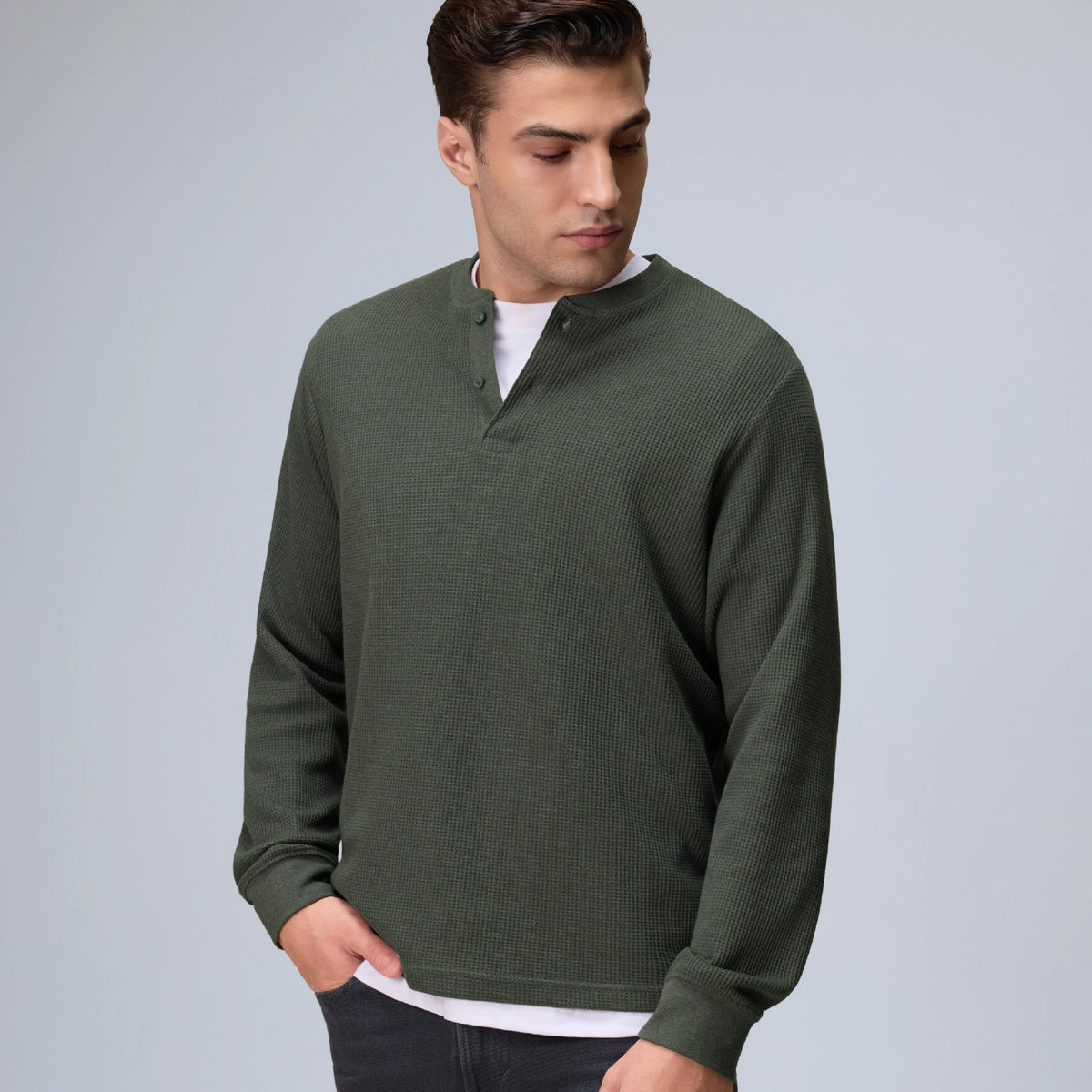 Full Sleeve Henley T-shirt - Moss Green