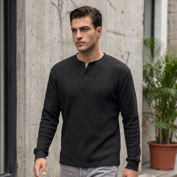 Full Sleeve Henley T-shirt - Pitch Black