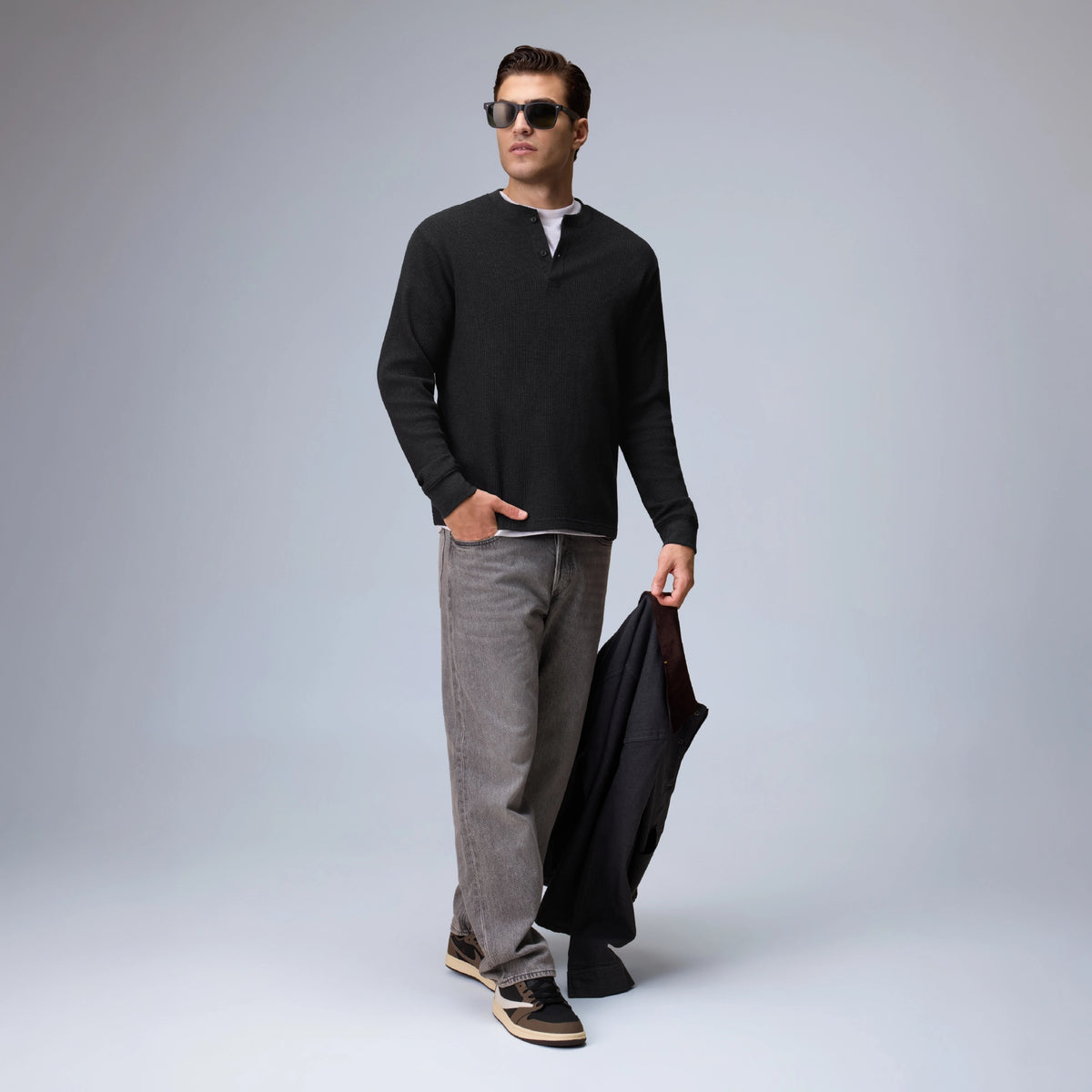 Full Sleeve Henley T-shirt - Pitch Black
