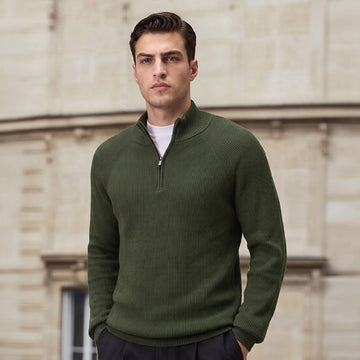 Half-Zip Knit Sweater - Olive Green