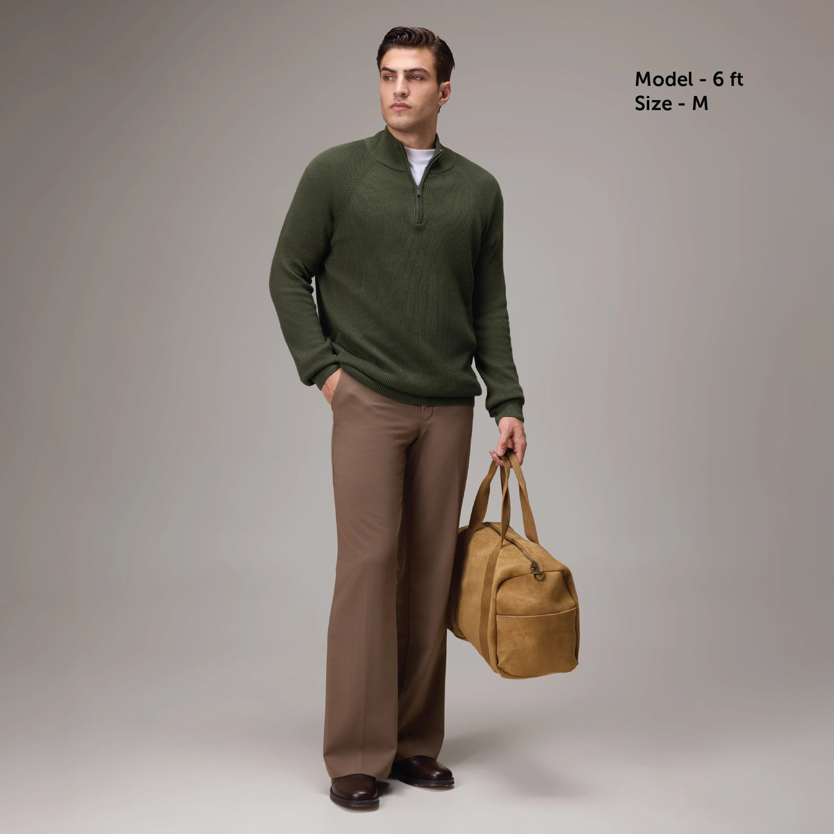 Half-Zip Knit Sweater - Olive Green