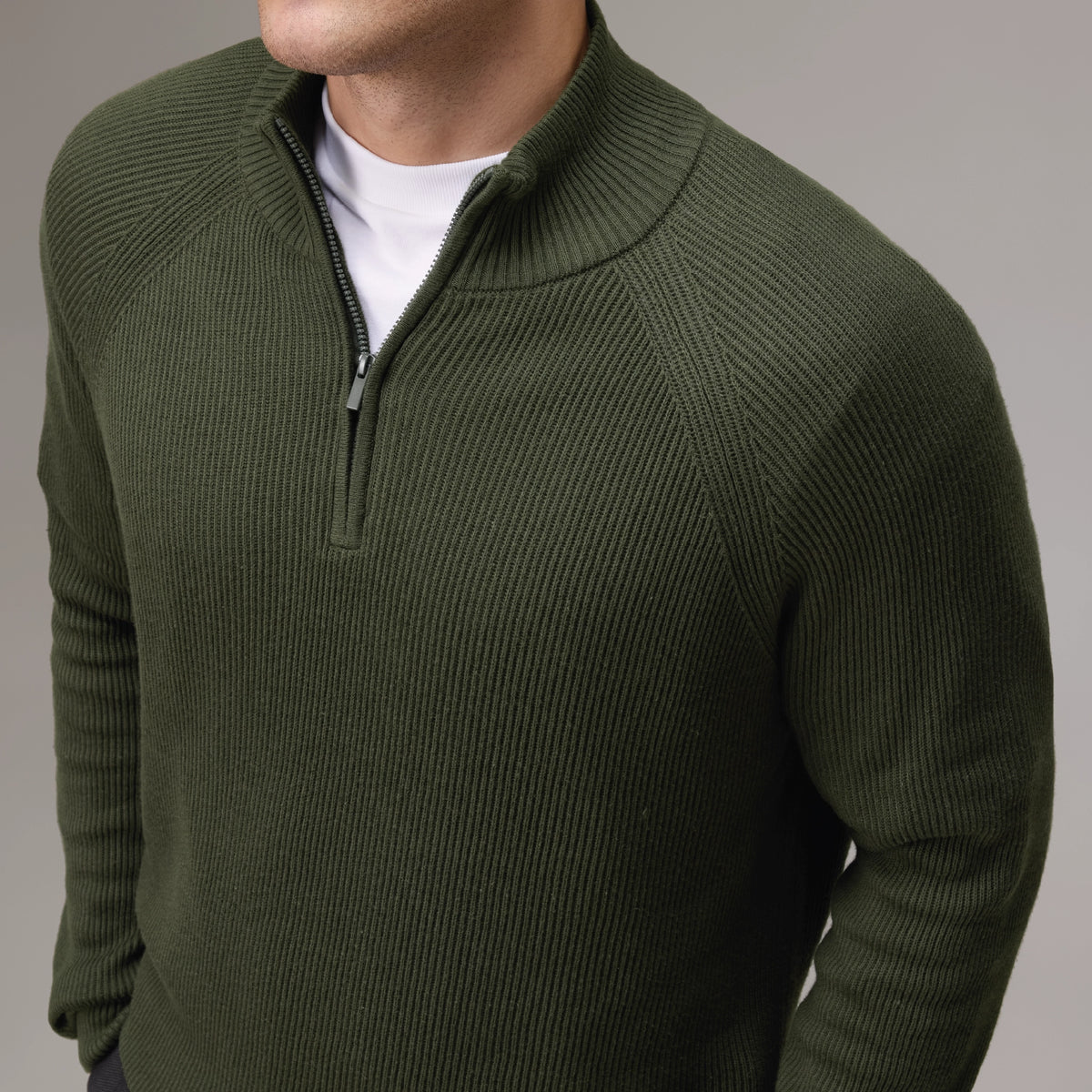 Half-Zip Knit Sweater - Olive Green