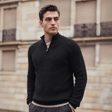 Half-Zip Knit Sweater - Pitch Black
