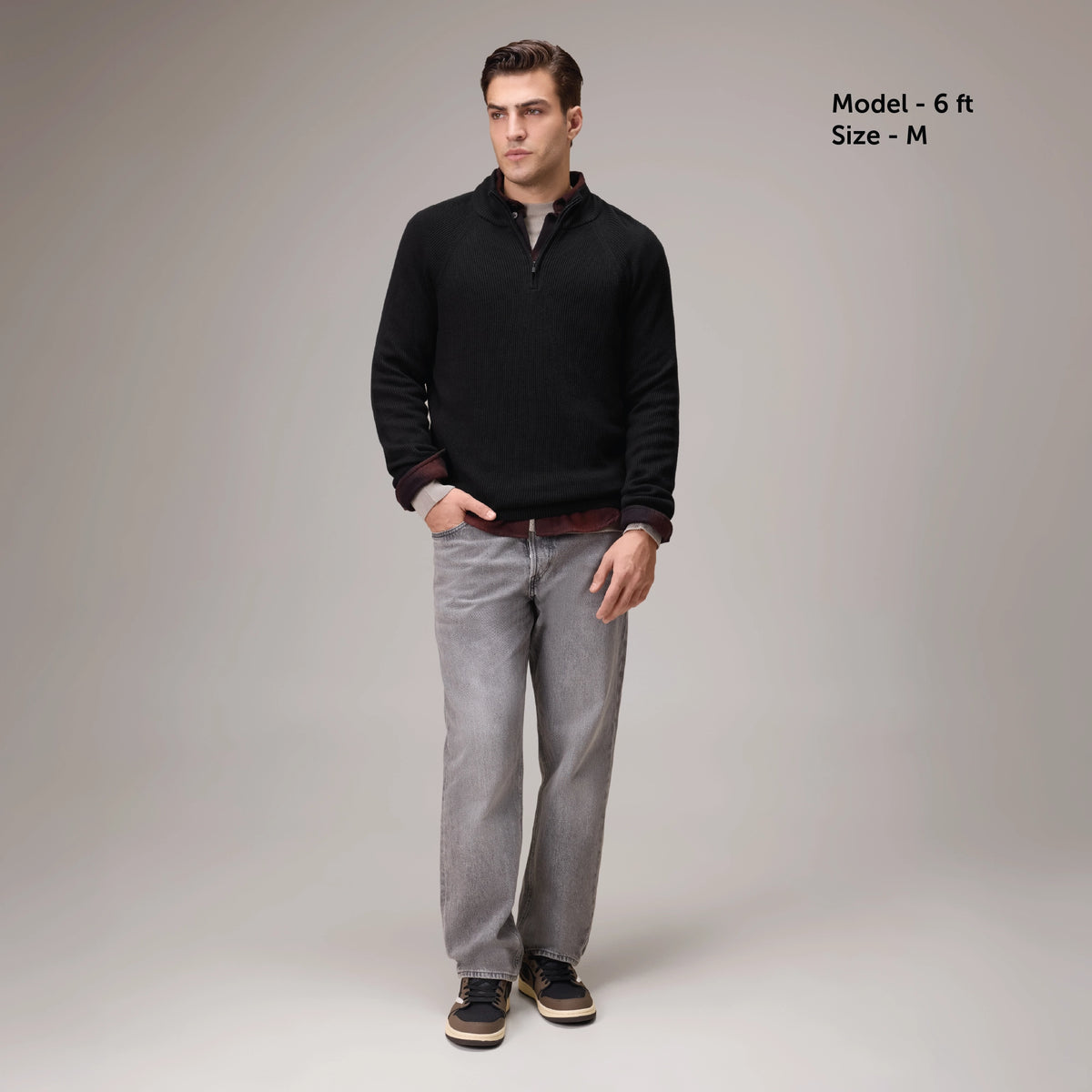 Half-Zip Knit Sweater - Pitch Black
