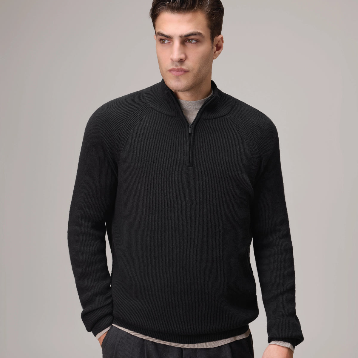 Half-Zip Knit Sweater - Pitch Black