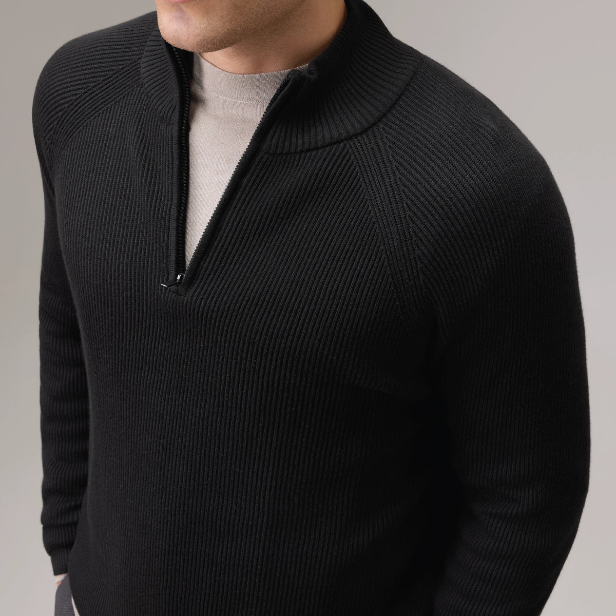 Half-Zip Knit Sweater - Pitch Black