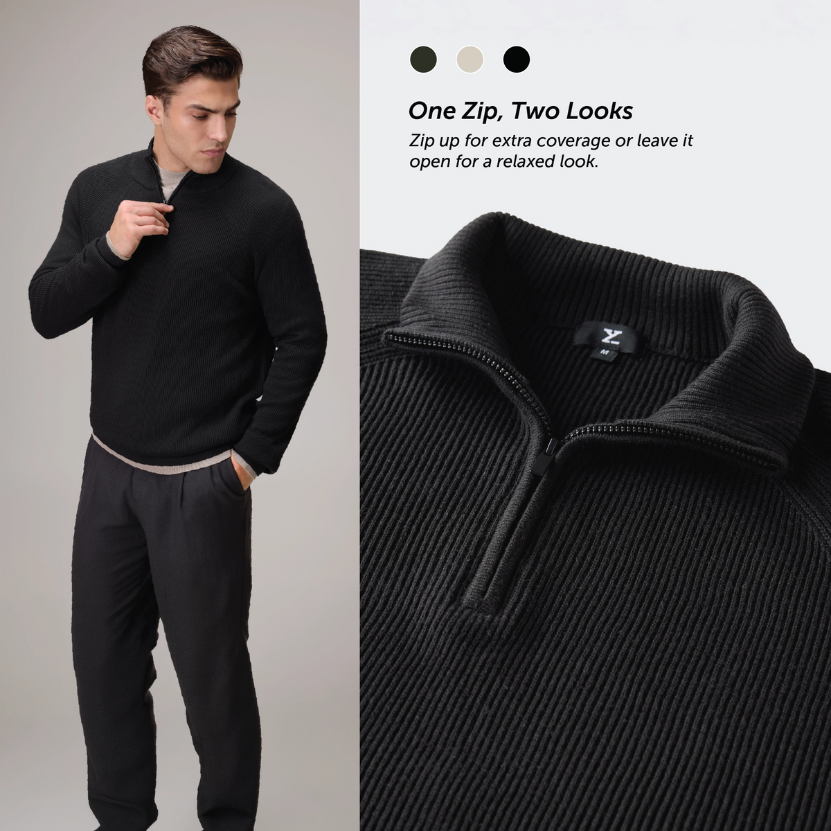 Half-Zip Knit Sweater - Pitch Black