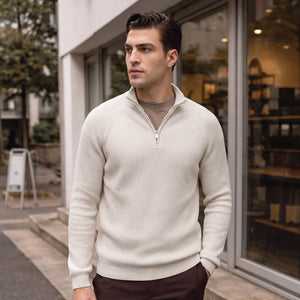 Half-Zip Knit Sweater - Sand Beige