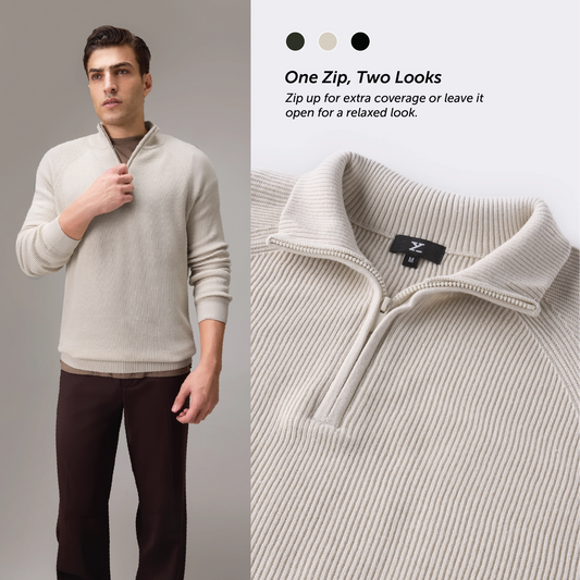 Half-Zip Knit Sweater - Sand Beige