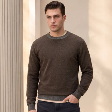 Round Neck Knit Sweater - Espresso Brown