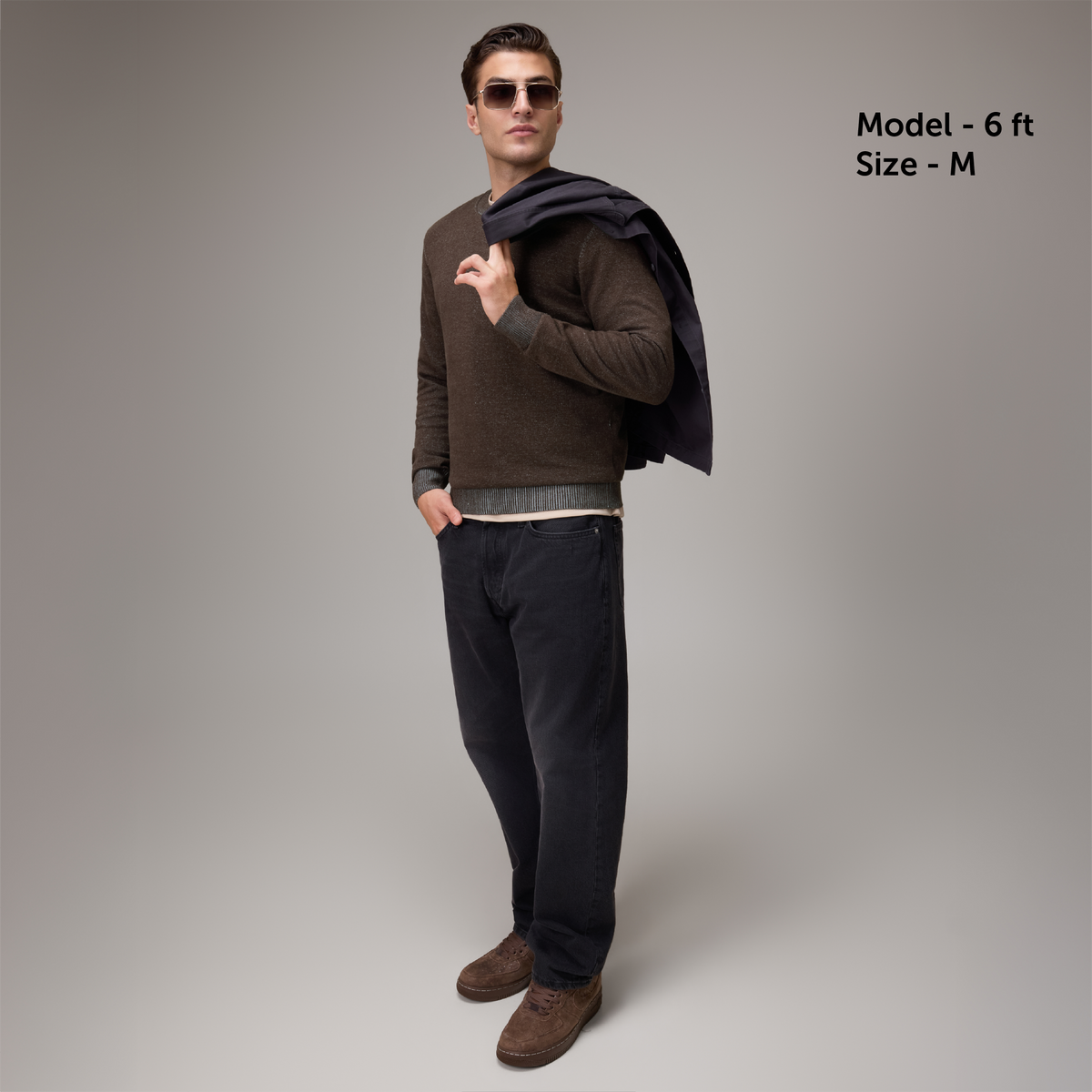 Round Neck Knit Sweater - Espresso Brown