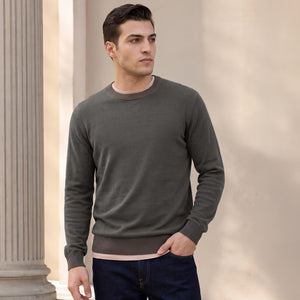 Round Neck Knit Sweater - Charcoal Grey