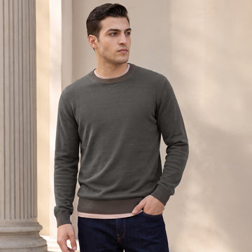 Round Neck Knit Sweater - Charcoal Grey