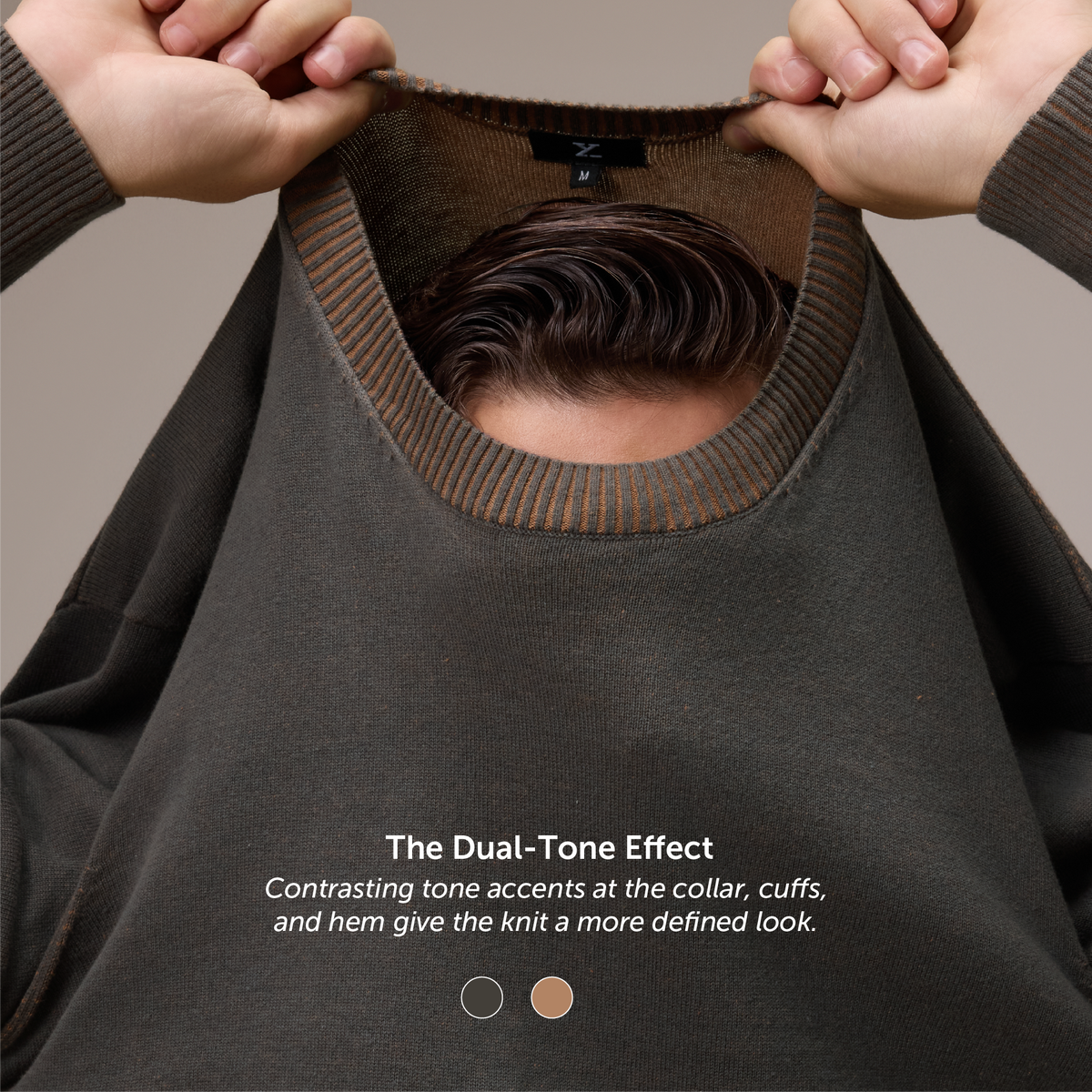 Round Neck Knit Sweater - Charcoal Grey