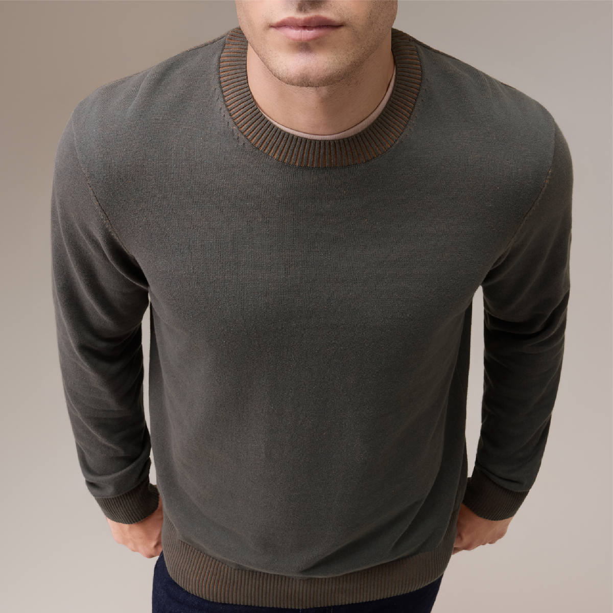 Round Neck Knit Sweater - Charcoal Grey
