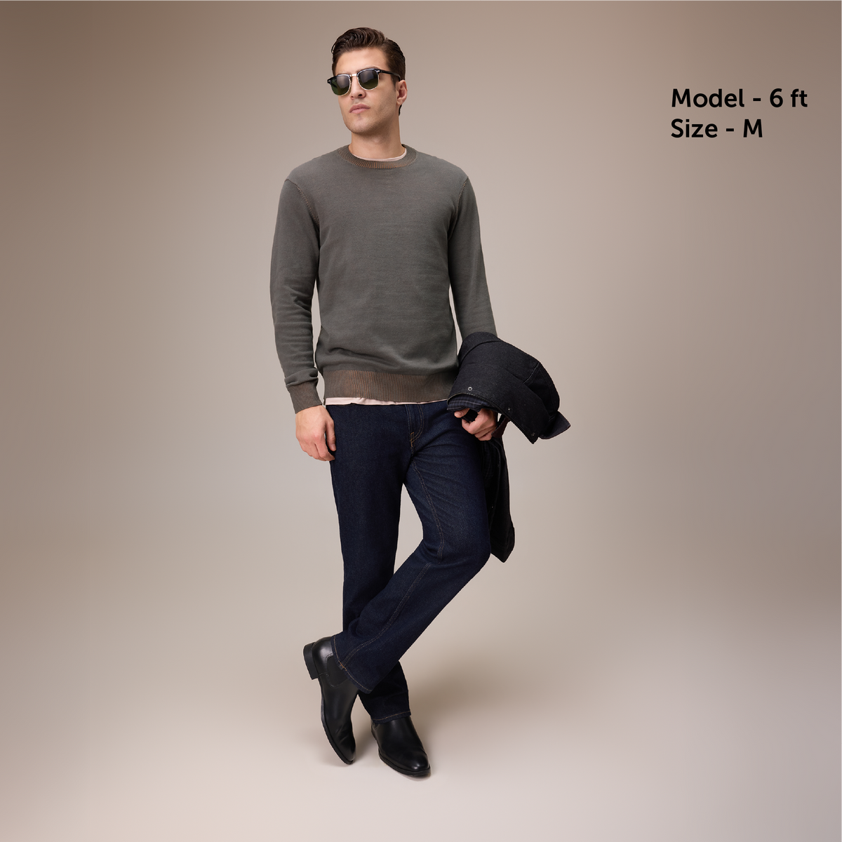 Round Neck Knit Sweater - Charcoal Grey