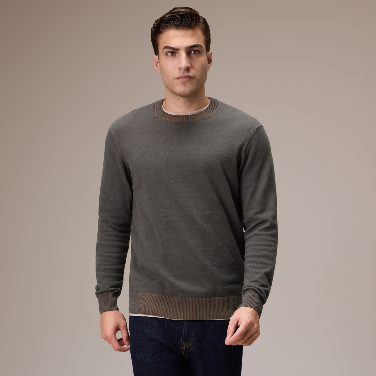 Round Neck Knit Sweater - Charcoal Grey