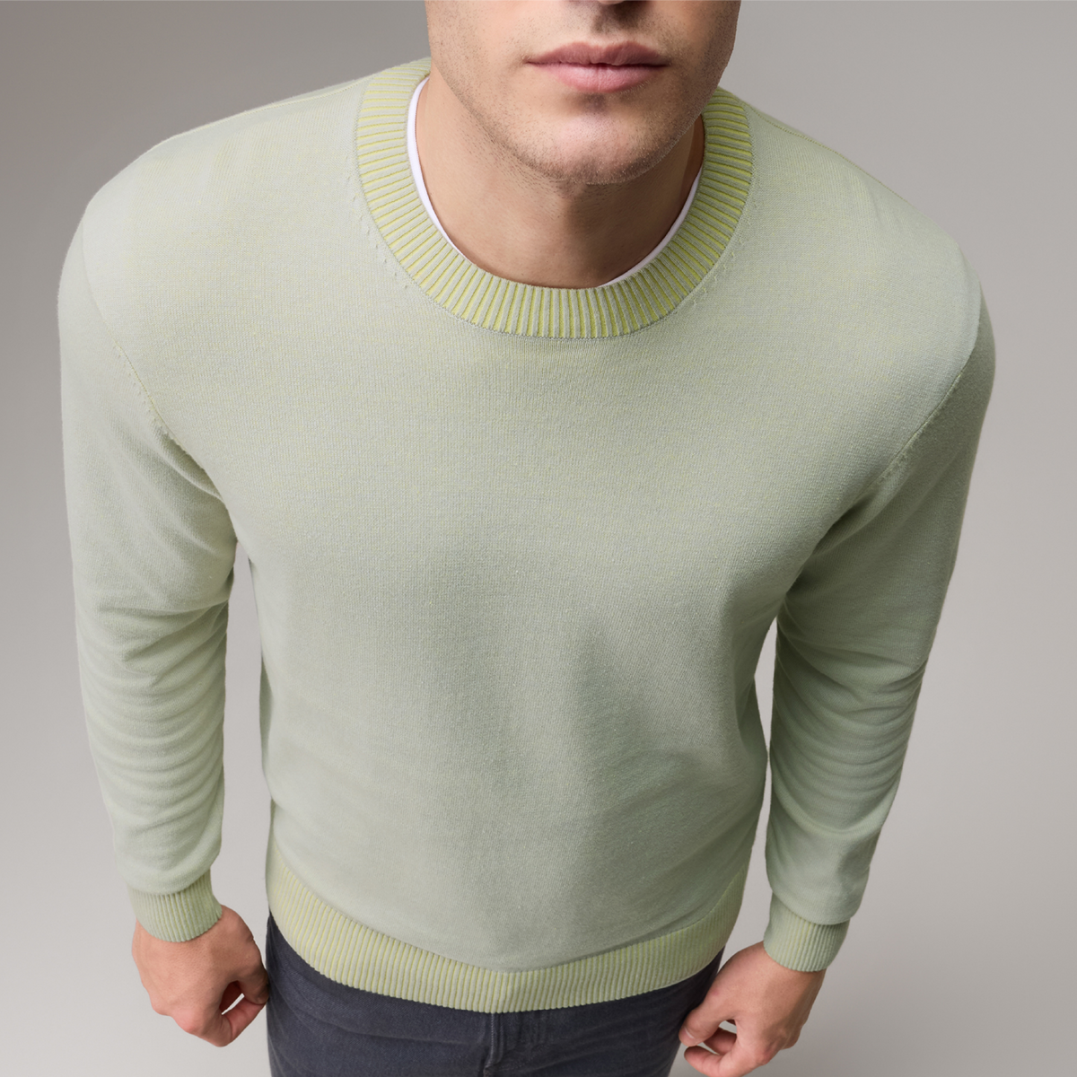 Round Neck Knit Sweater - Misty Mint Green