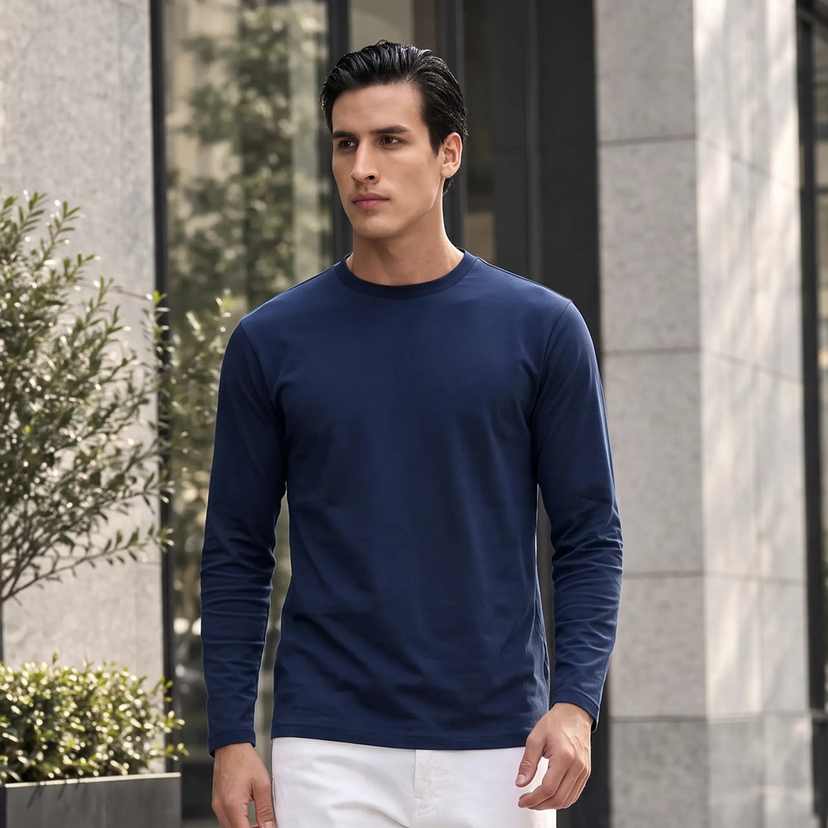 Full Sleeve Crew Neck T-Shirt - Midnight Blue