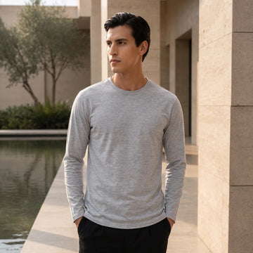 Full Sleeve Crew Neck T-Shirt - Muted Grey Melange