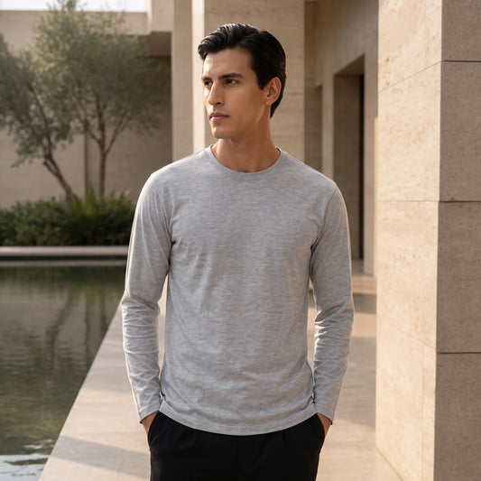 Full Sleeve Crew Neck T-Shirt - Muted Grey Melange