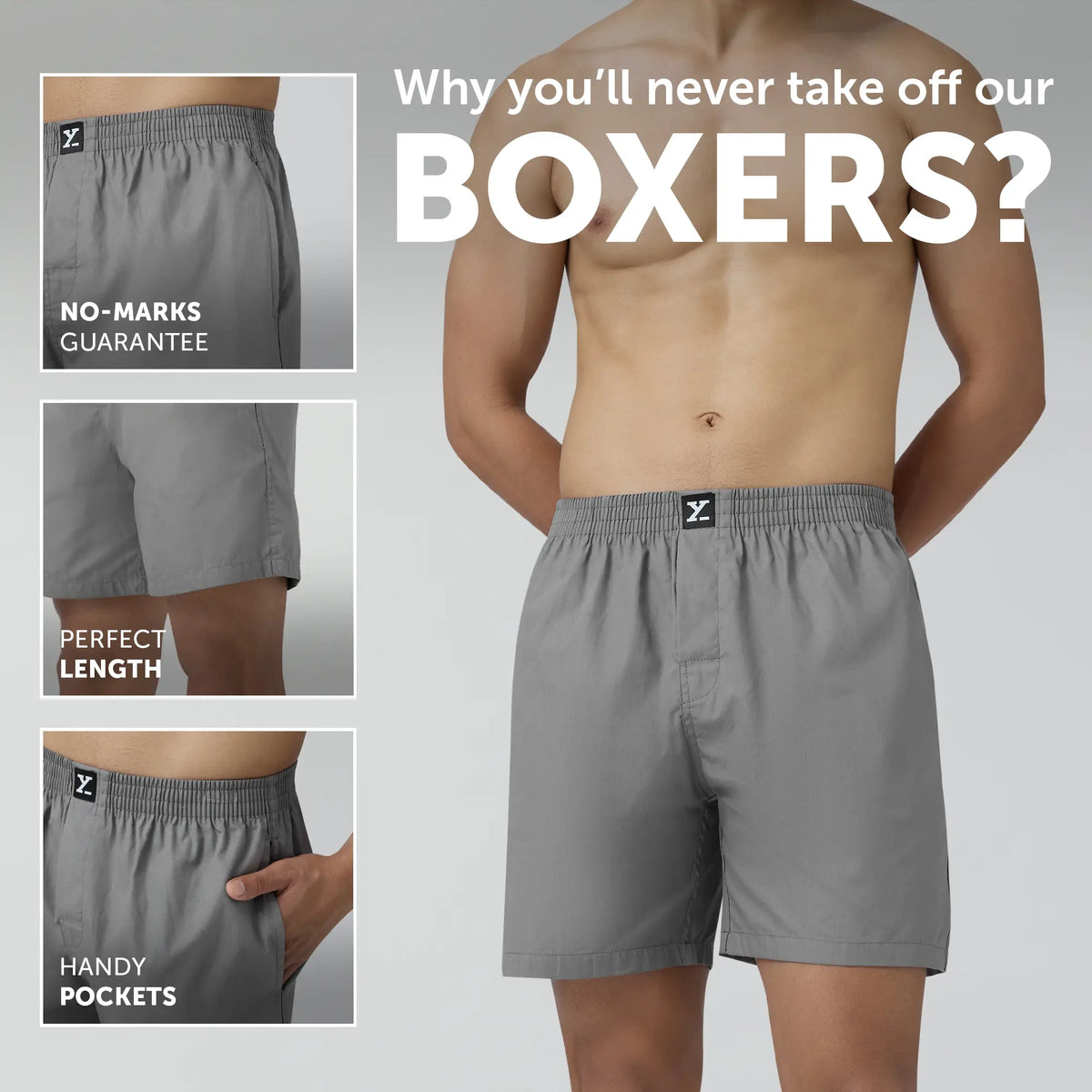 Pace Cotton Boxer Shorts Ash Grey