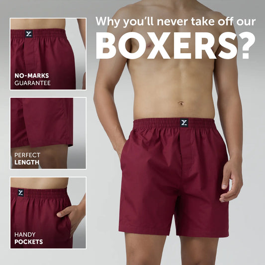 Pace Cotton Boxer Shorts Bold Burgundy