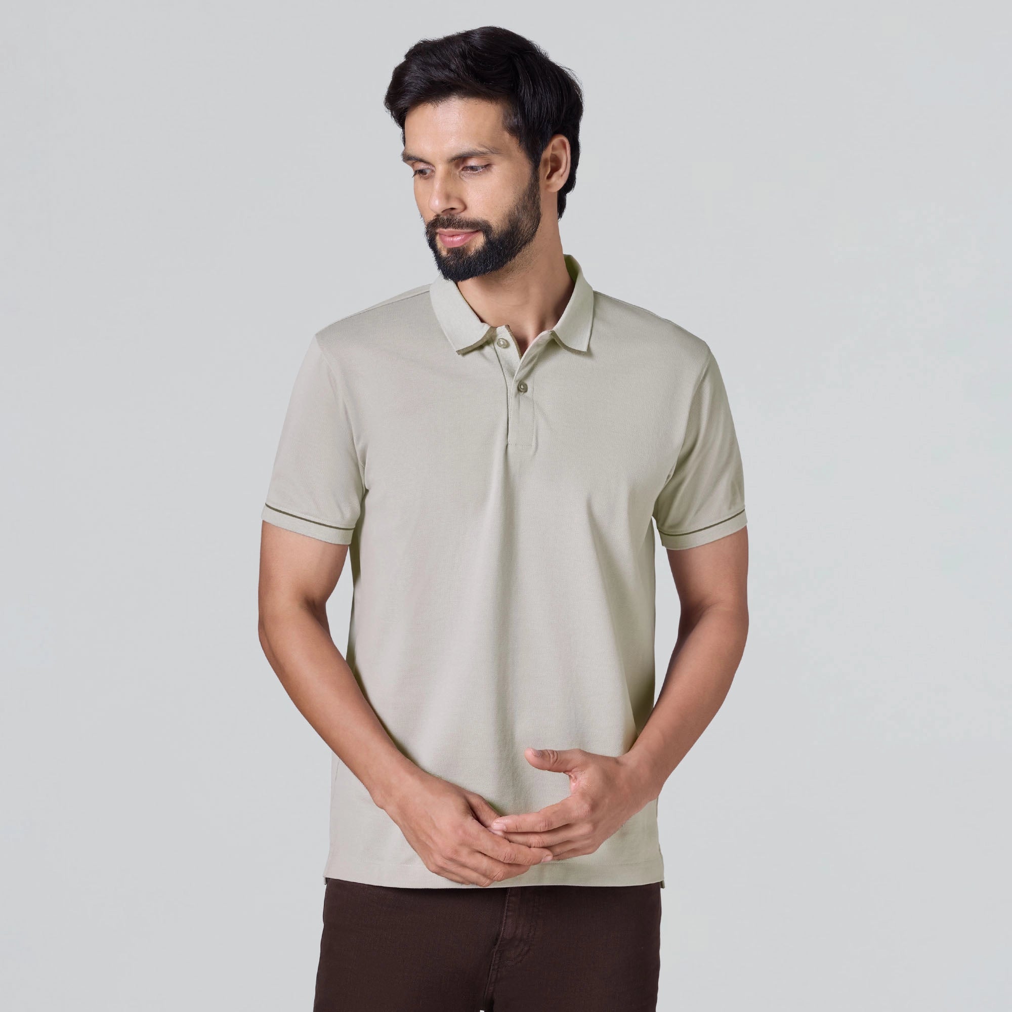 Pique Polo T-shirt - Warm Grey