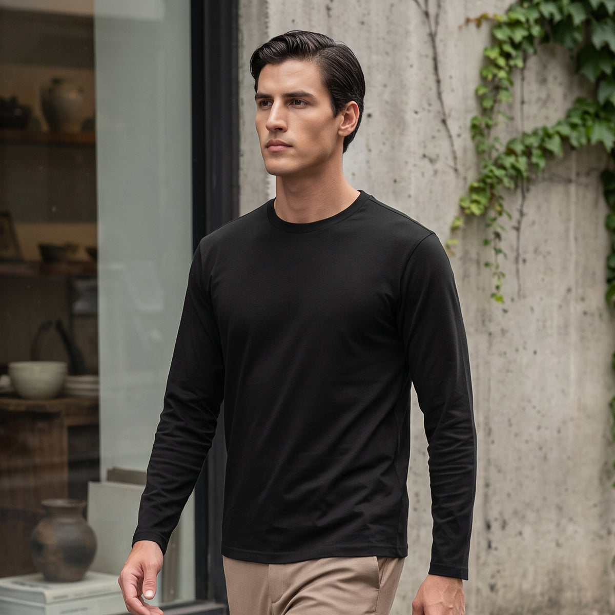 Full Sleeve Crew Neck T-Shirt - Pitch Black