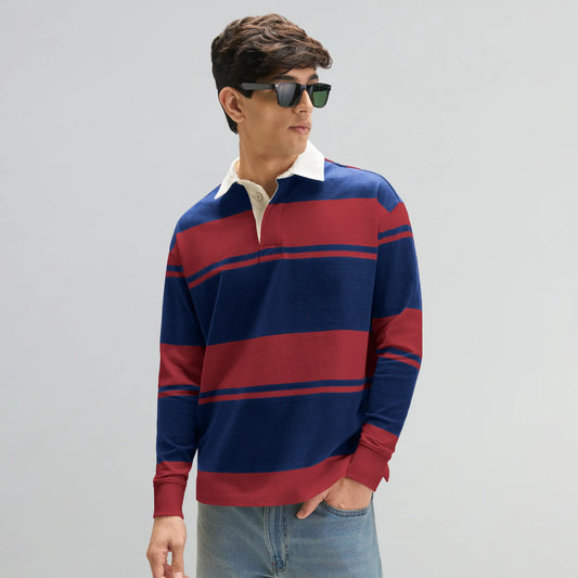 Rugby Polo T-shirt - Varsity Red & Blue Nights