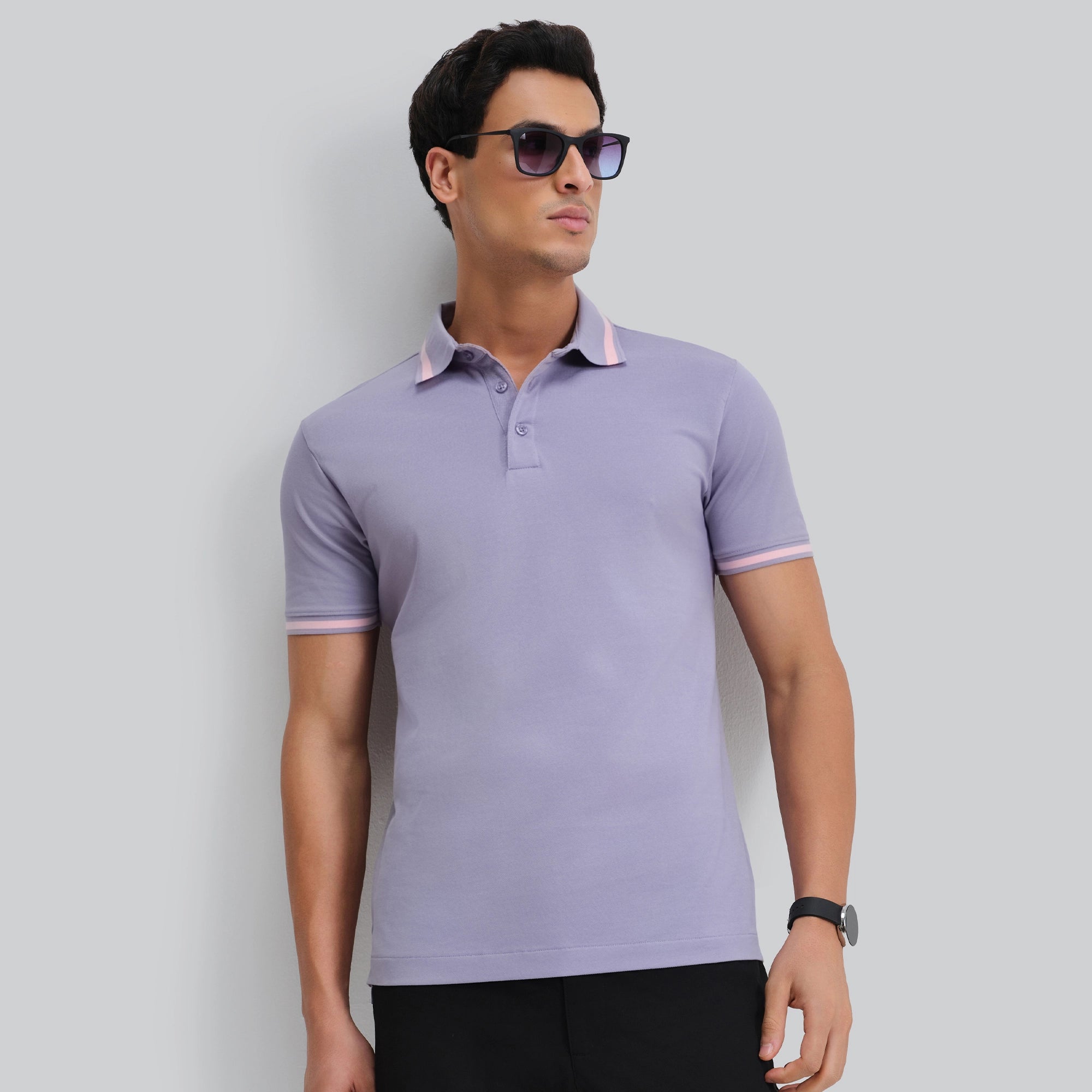 Pique Polo T-shirt - Purple Mist_primary