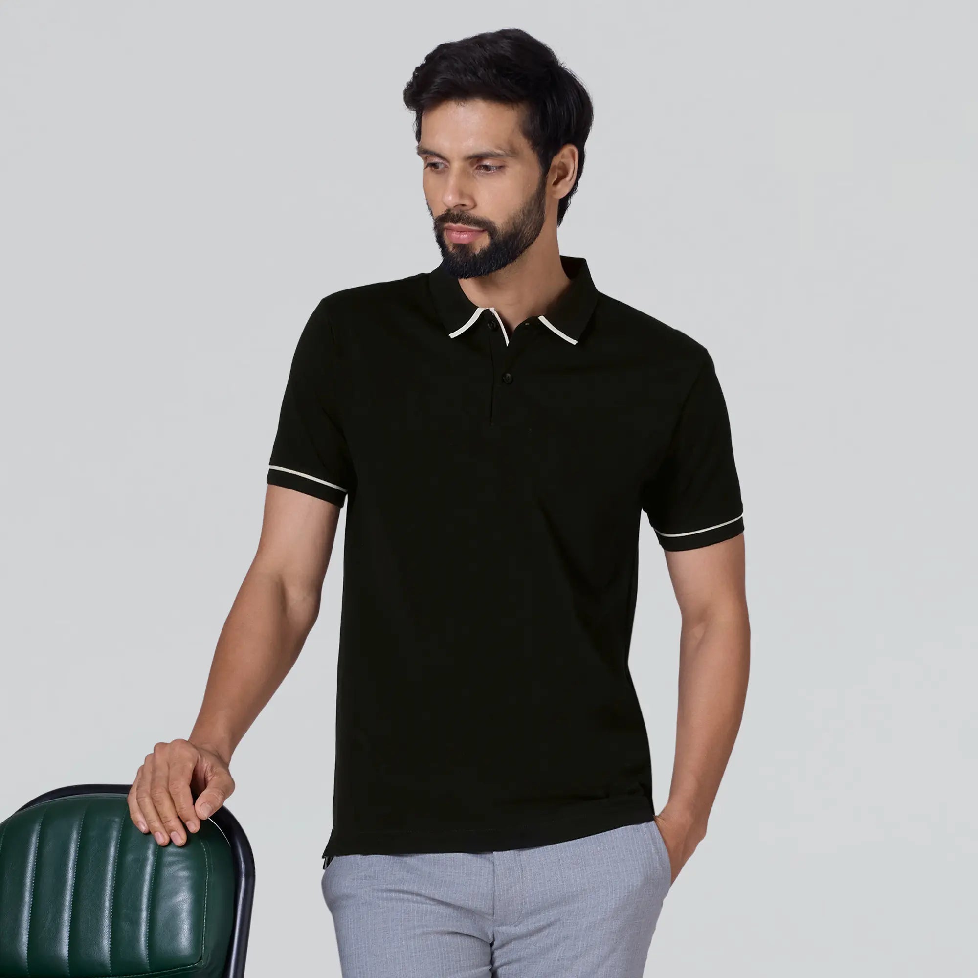 Pique Polo T-shirt - Pitch Black