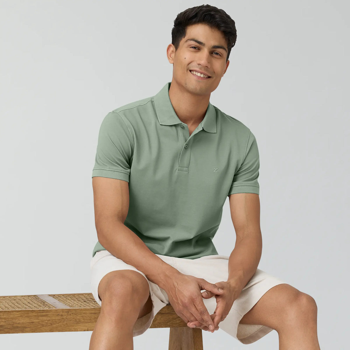 Combed Cotton Polo T-shirt - Sage Green