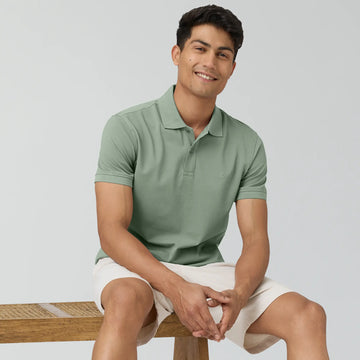 Combed Cotton Polo T-shirt - Sage Green