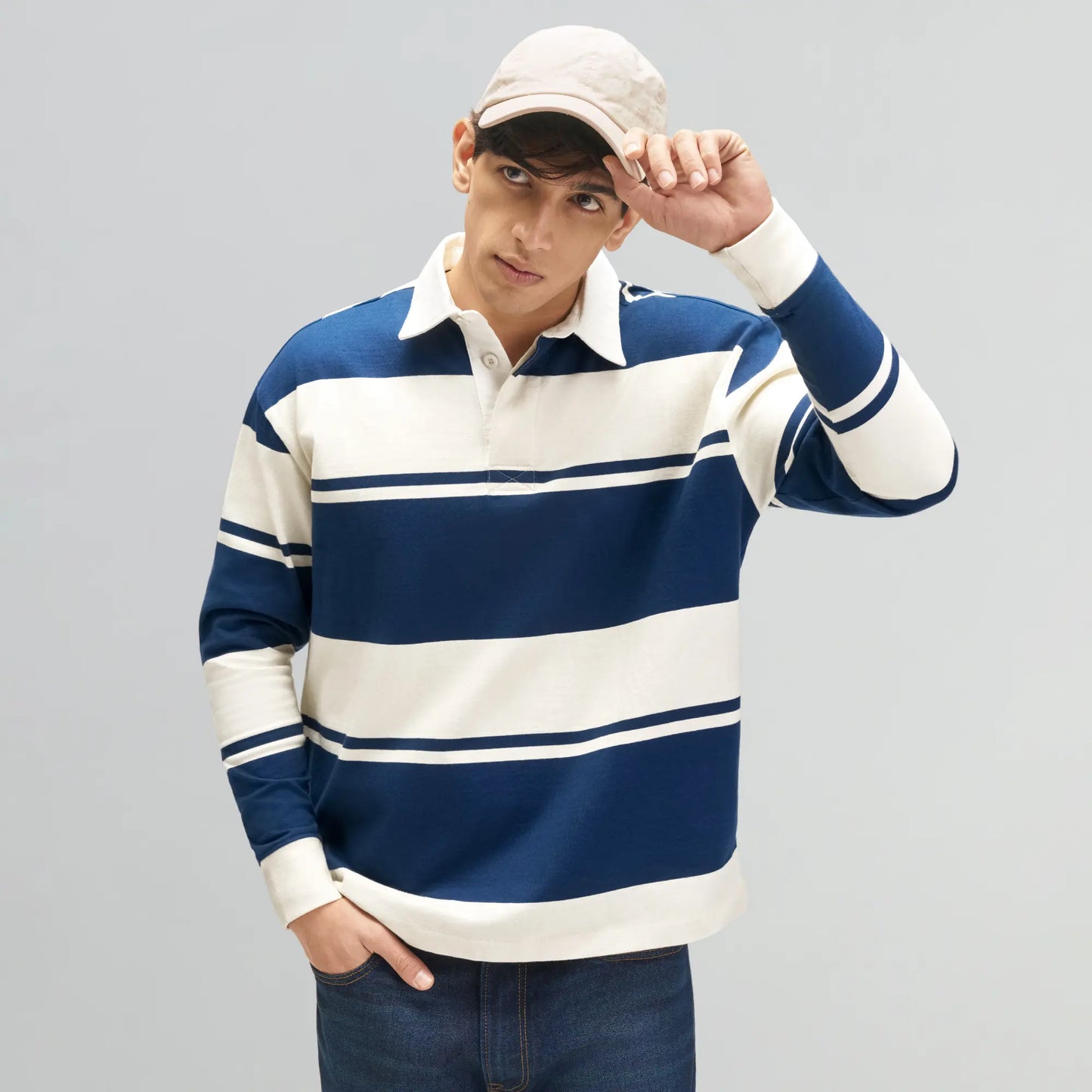 Rugby Polo T-shirt - Canvas White & Blue Nights
