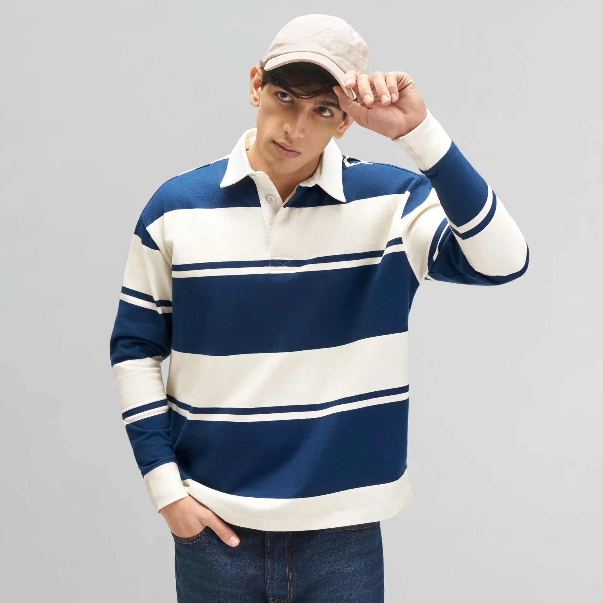 Rugby Polo T-shirt - Canvas White & Blue Nights
