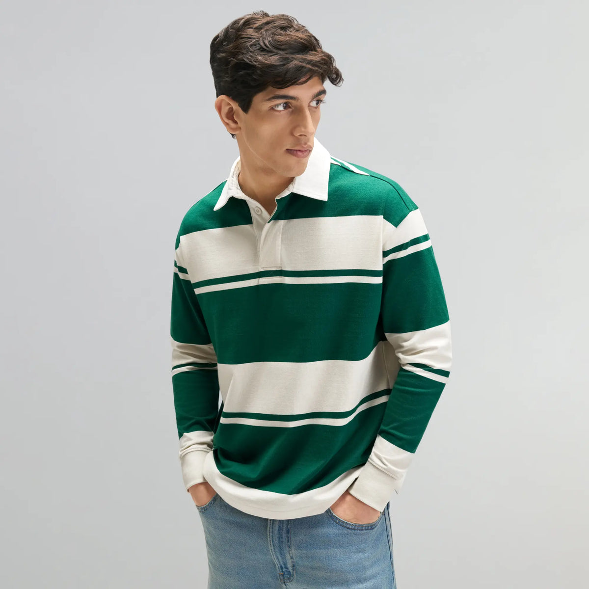Rugby Polo T-shirt - Canvas White & Ivy Green