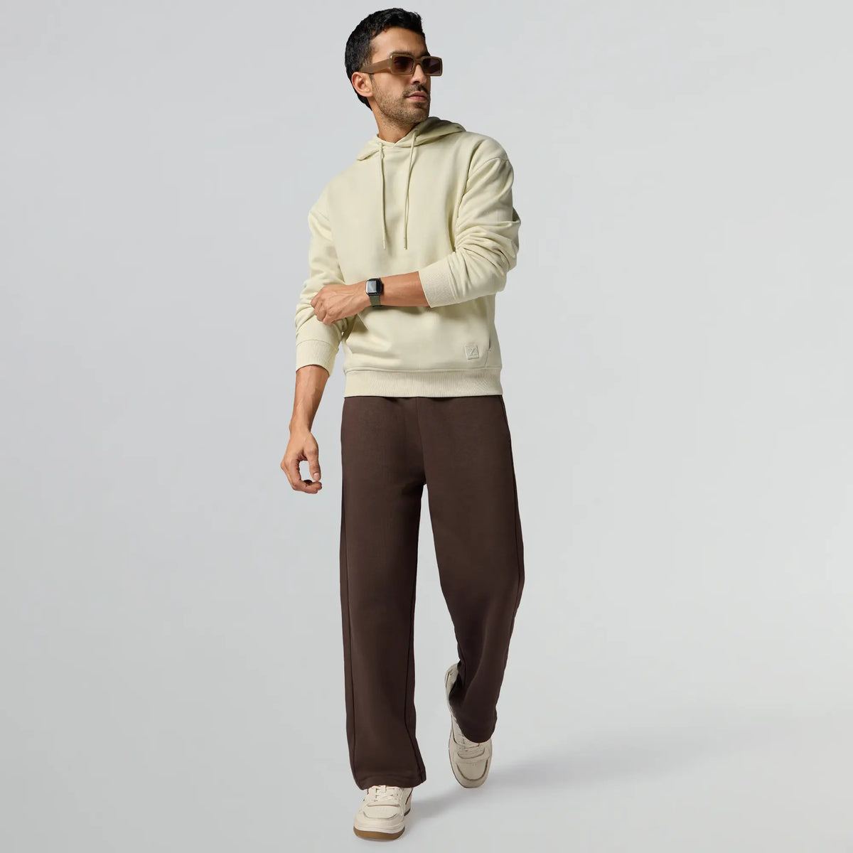 Pulse French Terry Cotton Blend Oversized Hoodie And Sweatpants Co Ord Set Almond White And Malt Brown