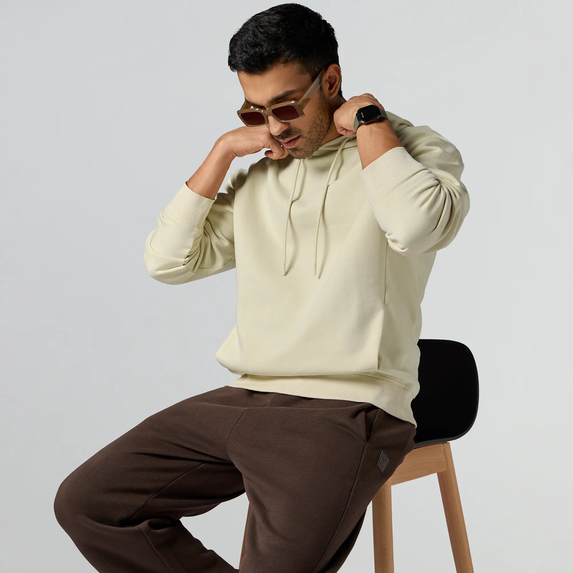 Pulse French Terry Cotton Blend Oversized Hoodie And Sweatpants Co Ord Set Almond White And Malt Brown