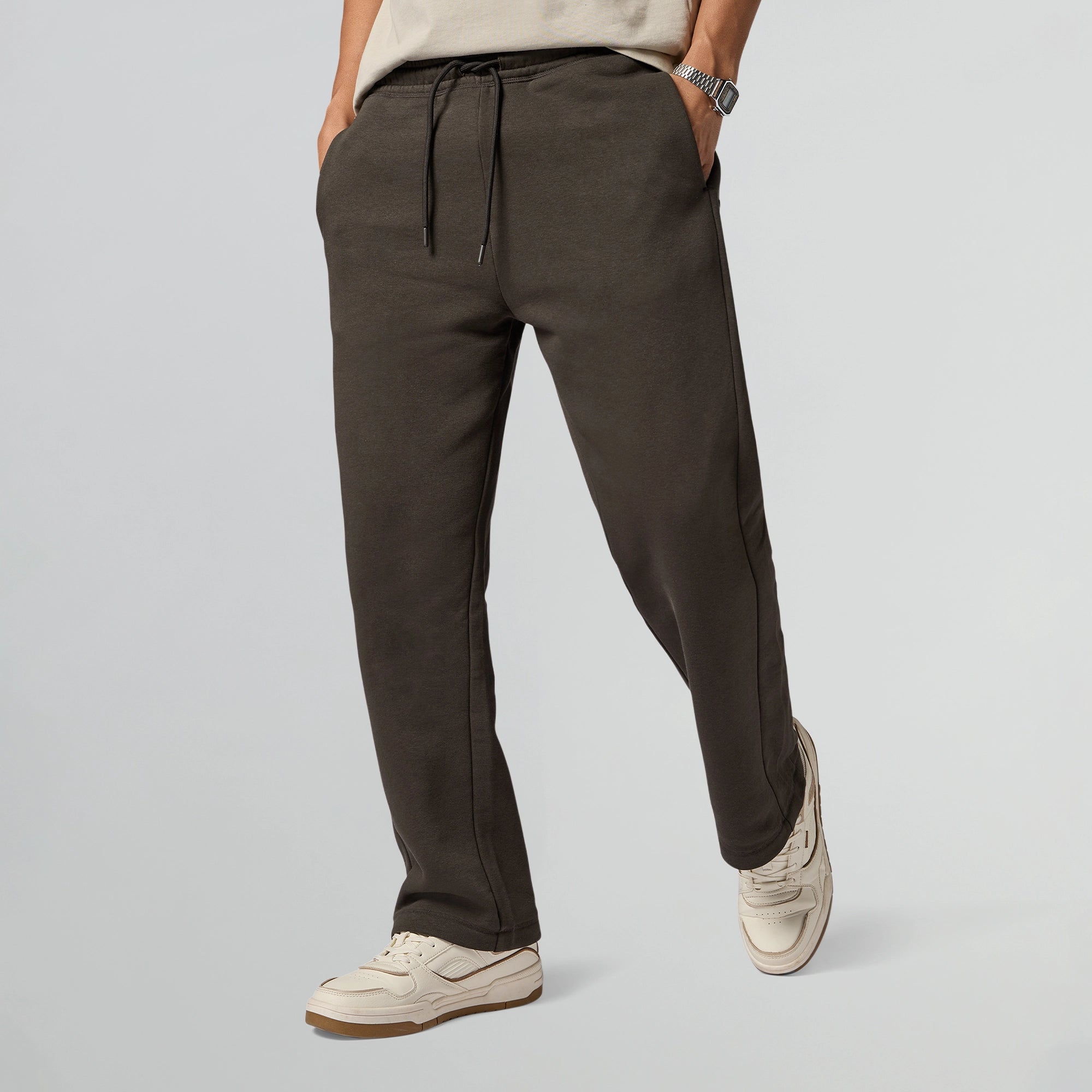 Pulse French Terry Cotton Blend Oversized Hoodie And Sweatpants Co Ord Set Almond White And Malt Brown