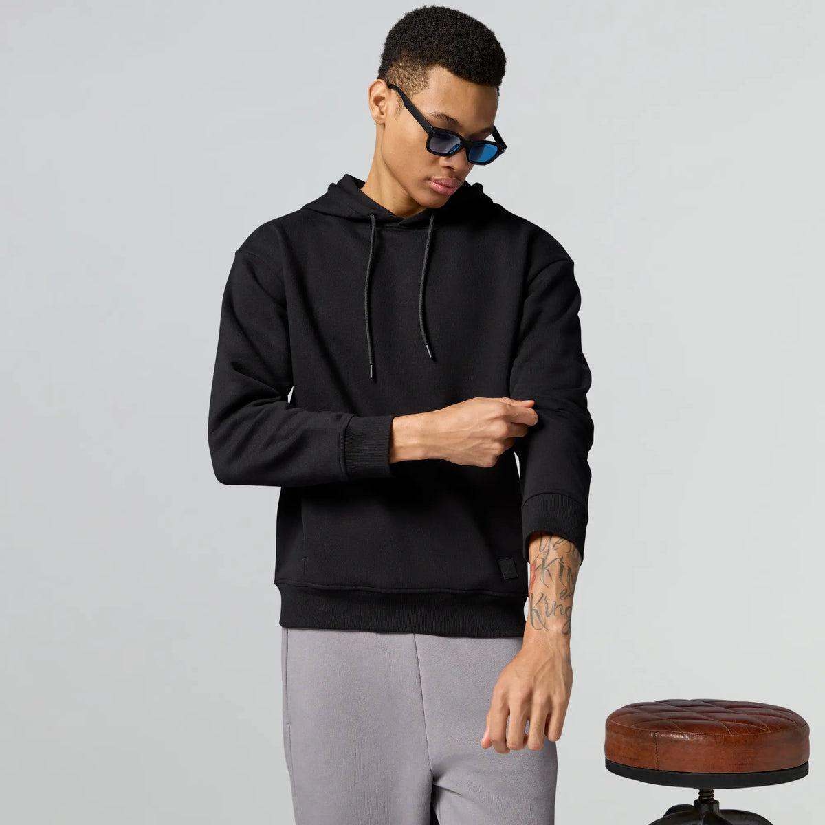 Pulse French Terry Cotton Blend Oversized Hoodie And Sweatpants Co Ord Set Pitch Black And Opal Grey