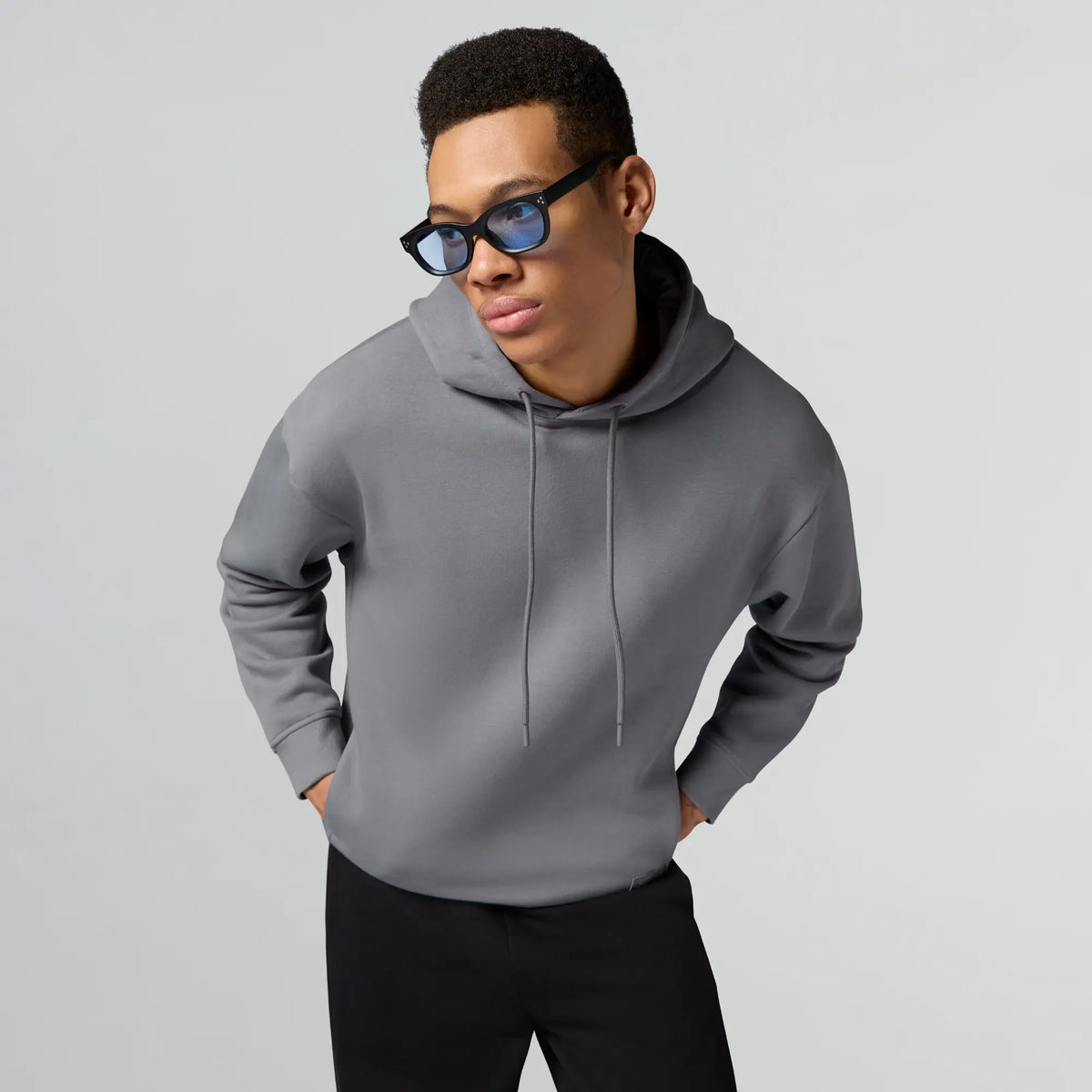 Pulse French Terry Cotton Blend Oversized Hoodie and Sweatpants Co Ord Set Opal Grey And Pitch Black