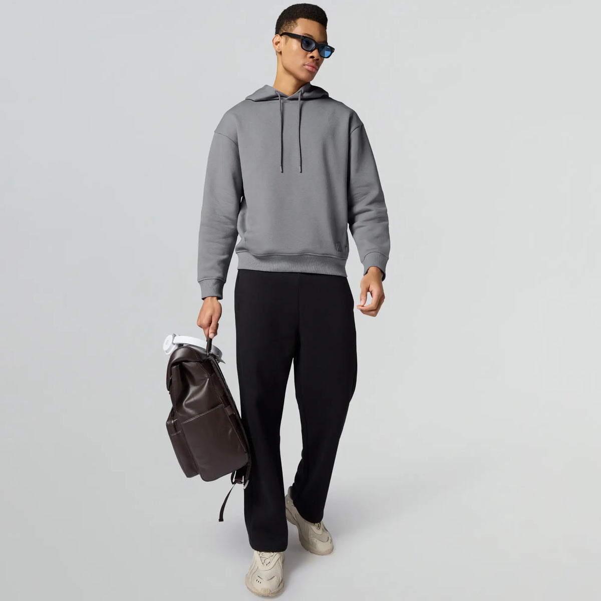 Pulse French Terry Cotton Blend Oversized Hoodie and Sweatpants Co Ord Set Opal Grey And Pitch Black
