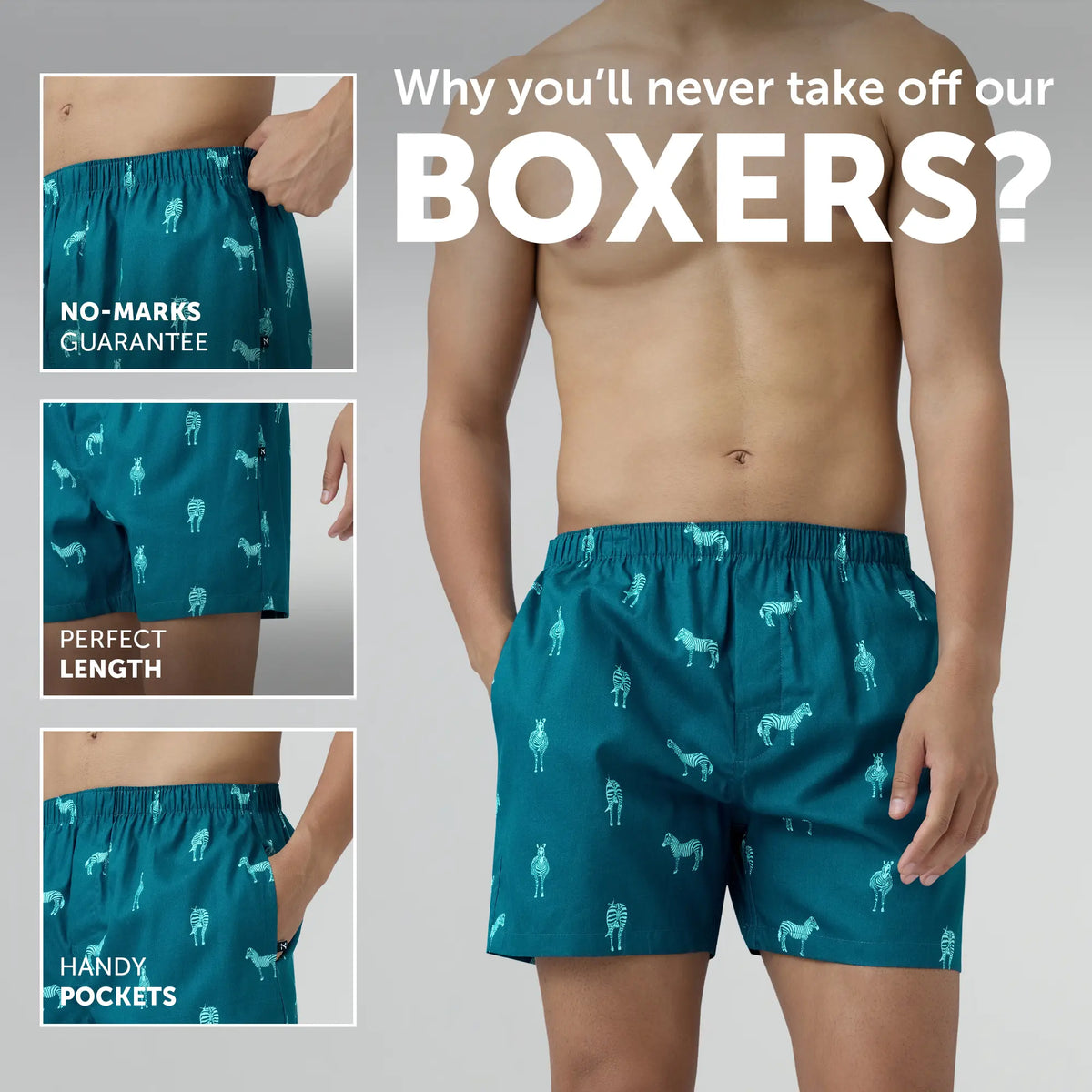 Remix Cotton Inner Boxer Zebra Blue