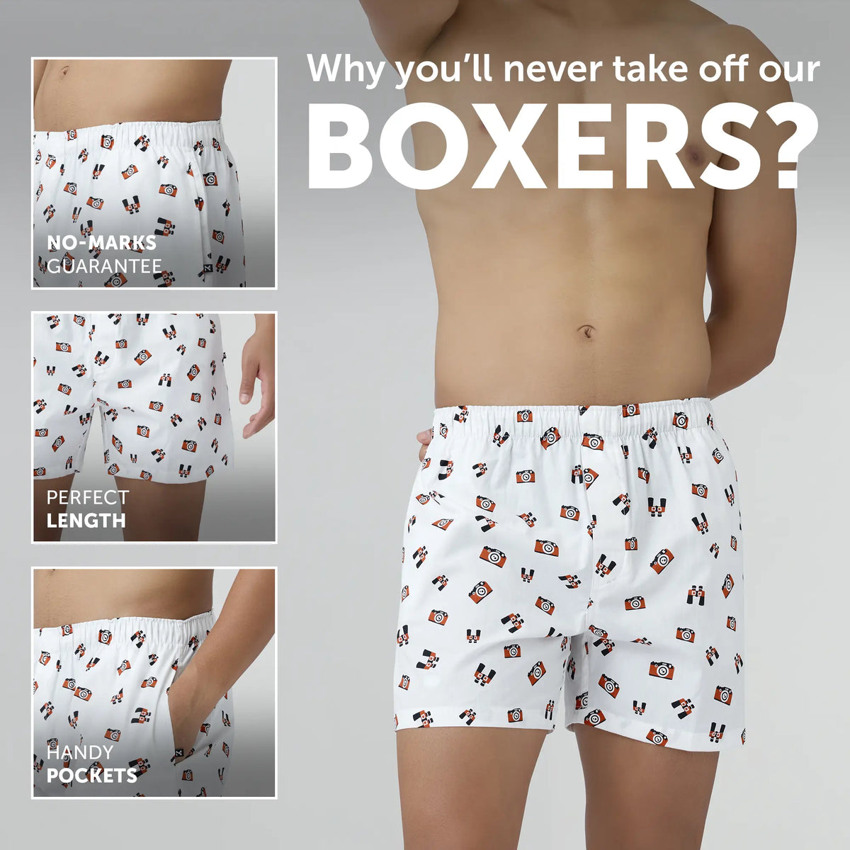 Remix Cotton Boxers Camera White - XYXX Crew
