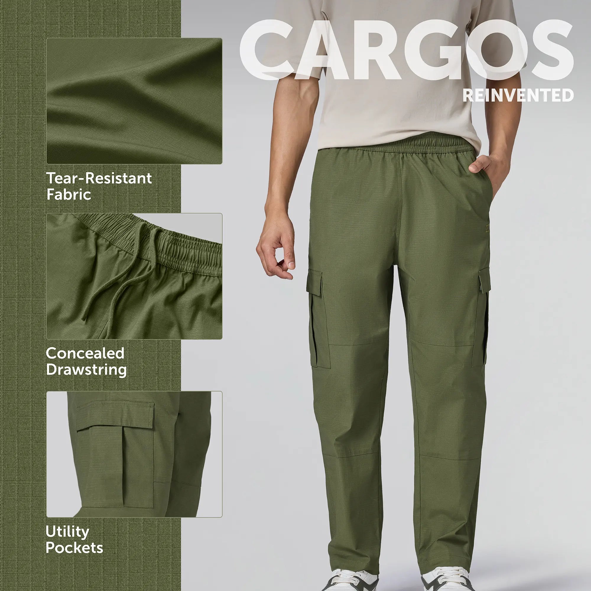 Rove Relaxed Fit Ripstop Cargo Pants - Olive Green – XYXX Rove Relaxed Fit Ripstop Cargo Pants - Olive Green – XYXX