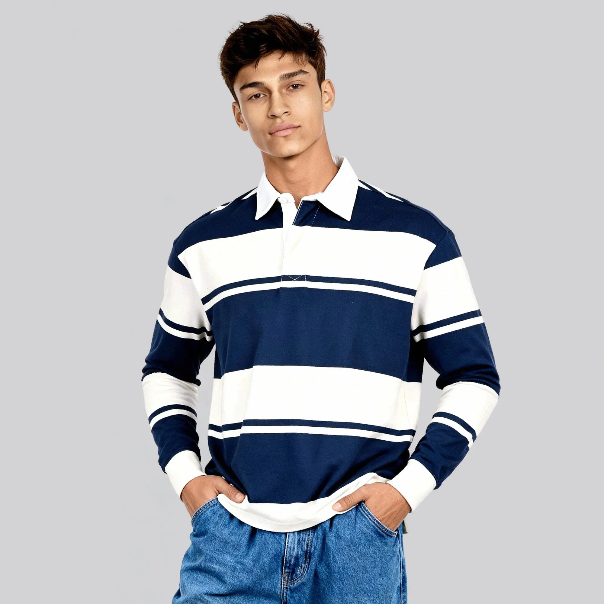 Rugby Polo T-shirt - Canvas White & Blue Nights