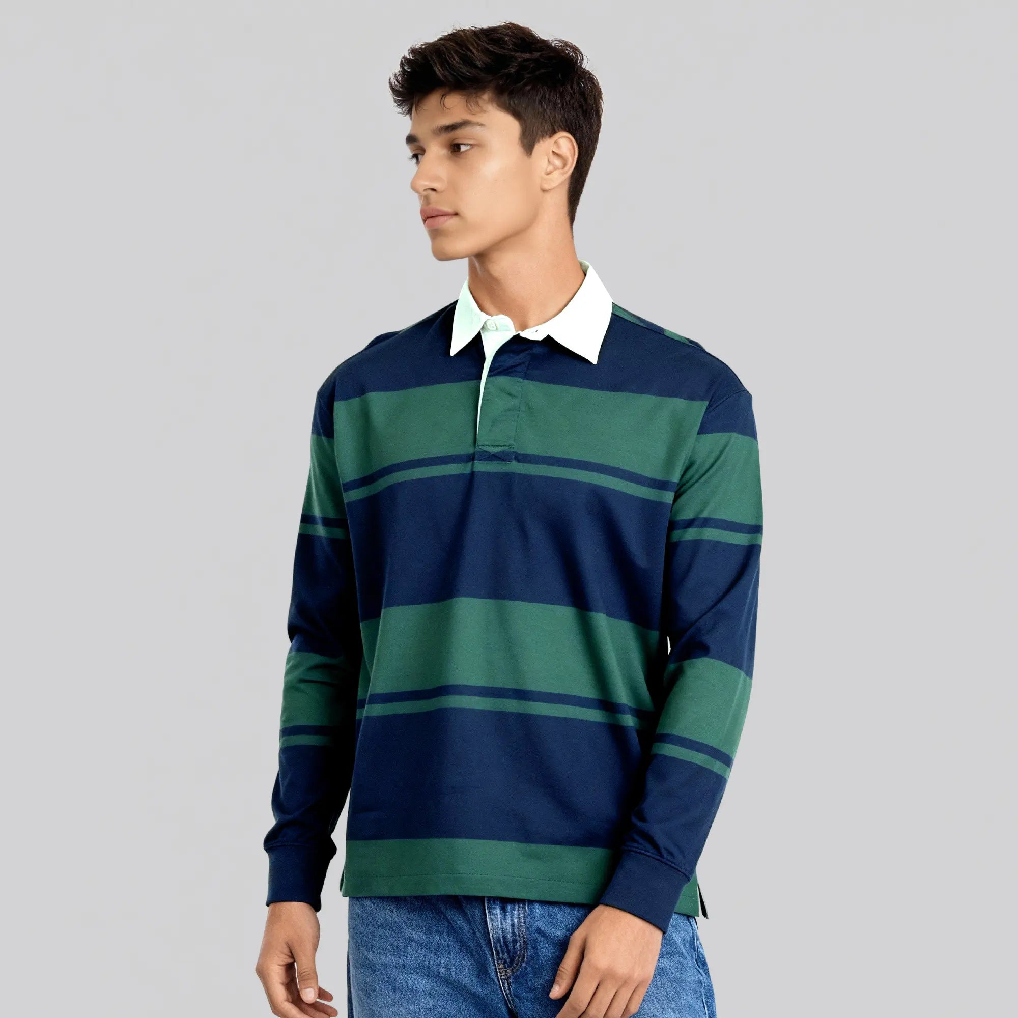 Rugby Polo T-shirt - Ivy Green & Blue Nights